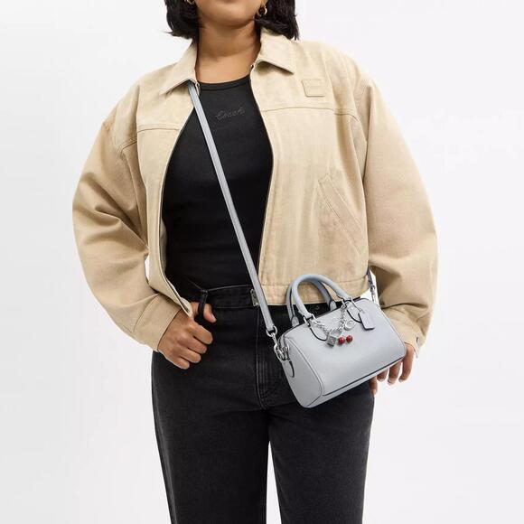 Coach Mini Rowan Crossbody Bag With Charms Pebbled Leather/Silver/Ice Blue NEW - Picture 6 of 8